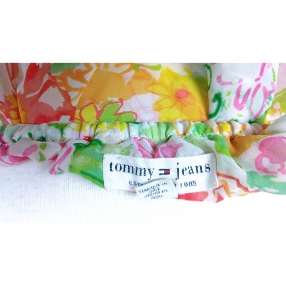 90s sheer yellow floral off the shoulder Tommy Jeans top - Picture 5 of 5